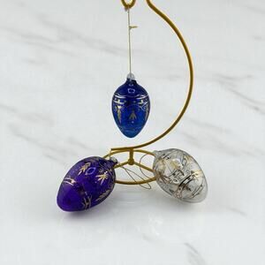 Vintage Dillard's Trimmings Set of 3 Glass Egg Ornaments w/ Gold Accents 4"